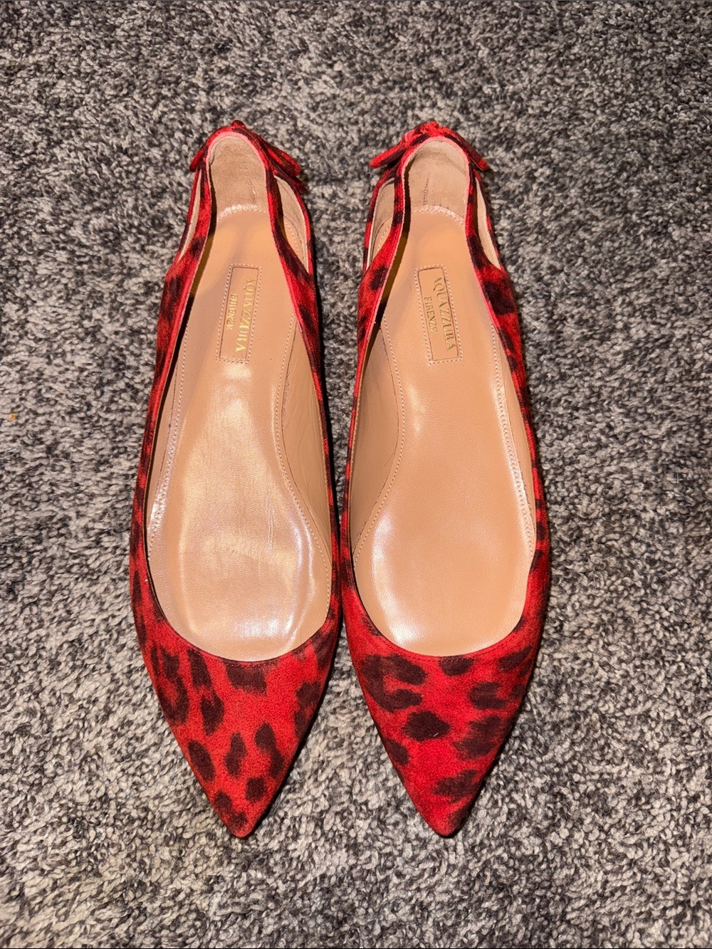 Zara Red and Black Leopard-Print Pointed Ballet Flats